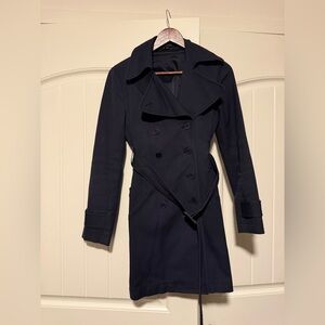 Theory Navy Double-Breasted Trench Coat